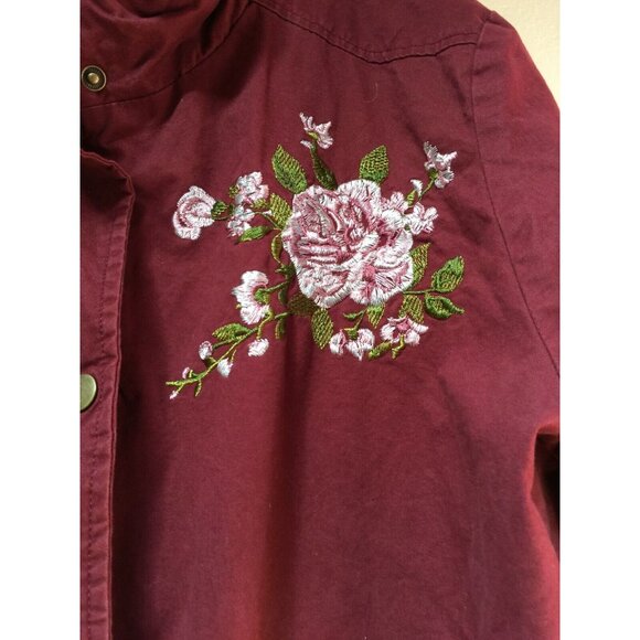 Perch By Blue Pepper Women 3XL Maroon Button Front Jacket Full Zip Floral Cotton - Picture 3 of 9